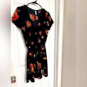 Fall Floral Dress  | Deep V & Above the Knee | Black Dress